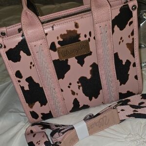 Wrangler Pink and Black Cow Print Shoulder Bag